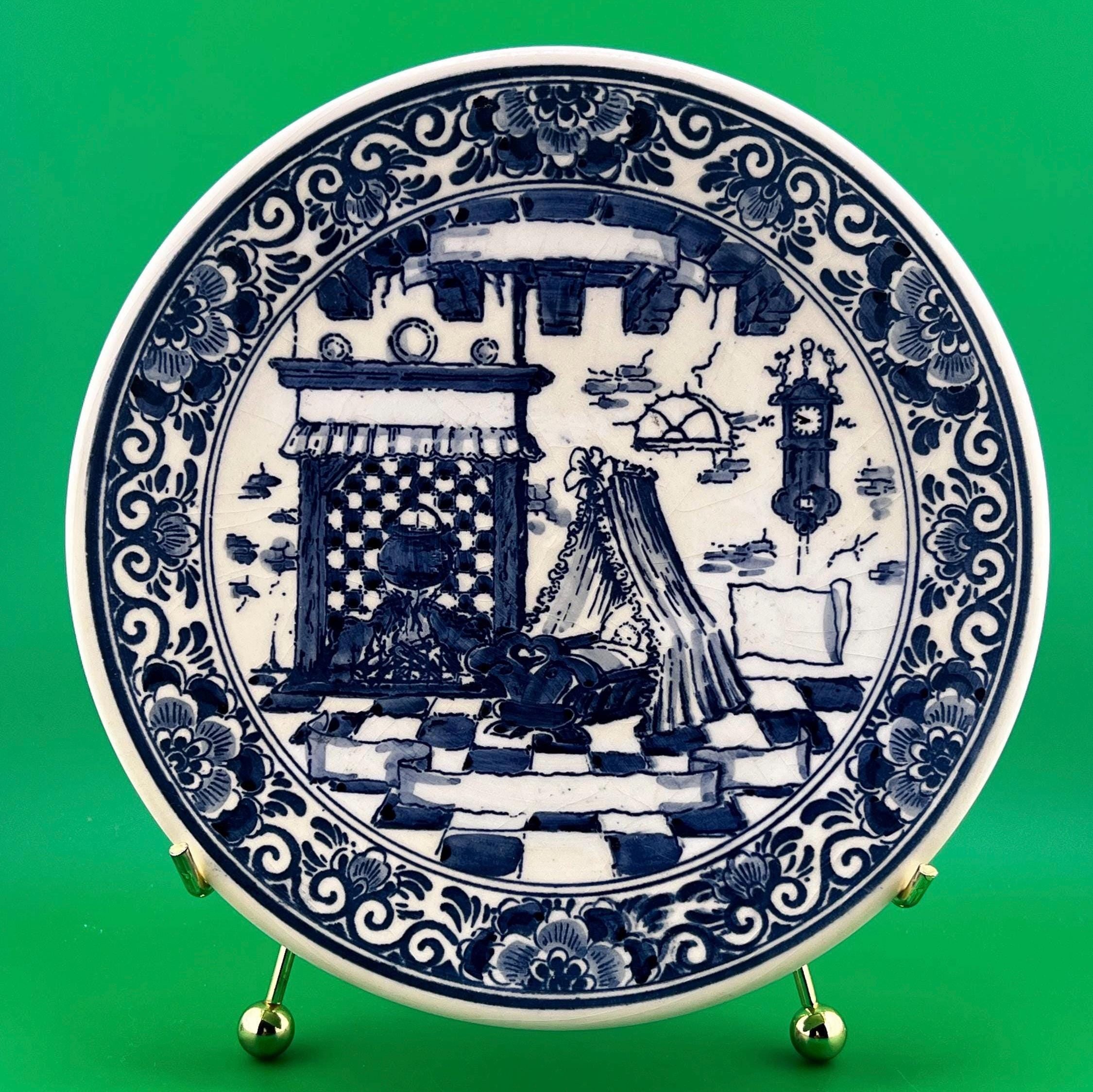 Delft Blue Baby Birth Plate Hand Painted Holland Delft Blauw Nursery Wall Plate Dutch Baby Name Date Plate