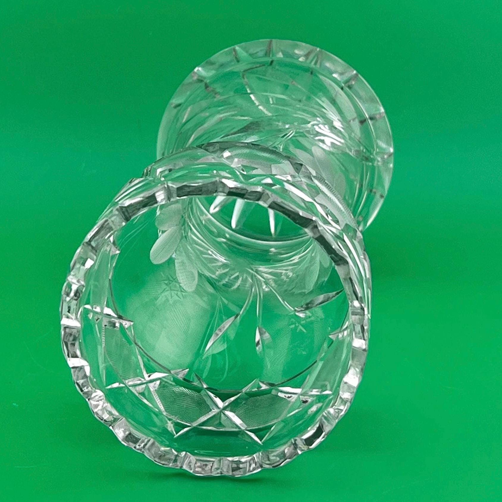 Vintage Bohemian Cut Crystal Vase Floral Engraved Crystal Vase 6” Czech Crystal