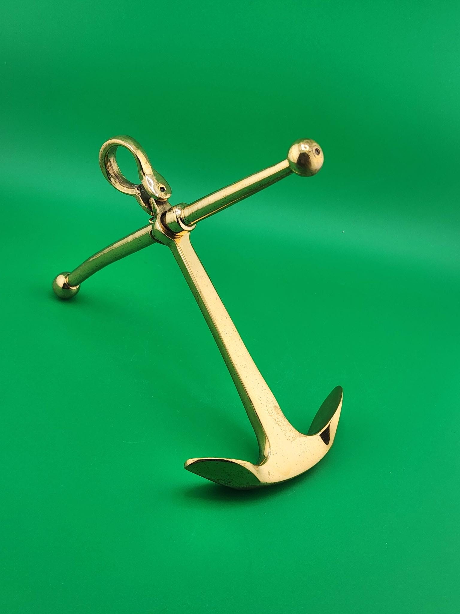 Solid Brass Anchor Decor | Nautical Maritime Paperweight, Desk Accent (6" x 6.5")