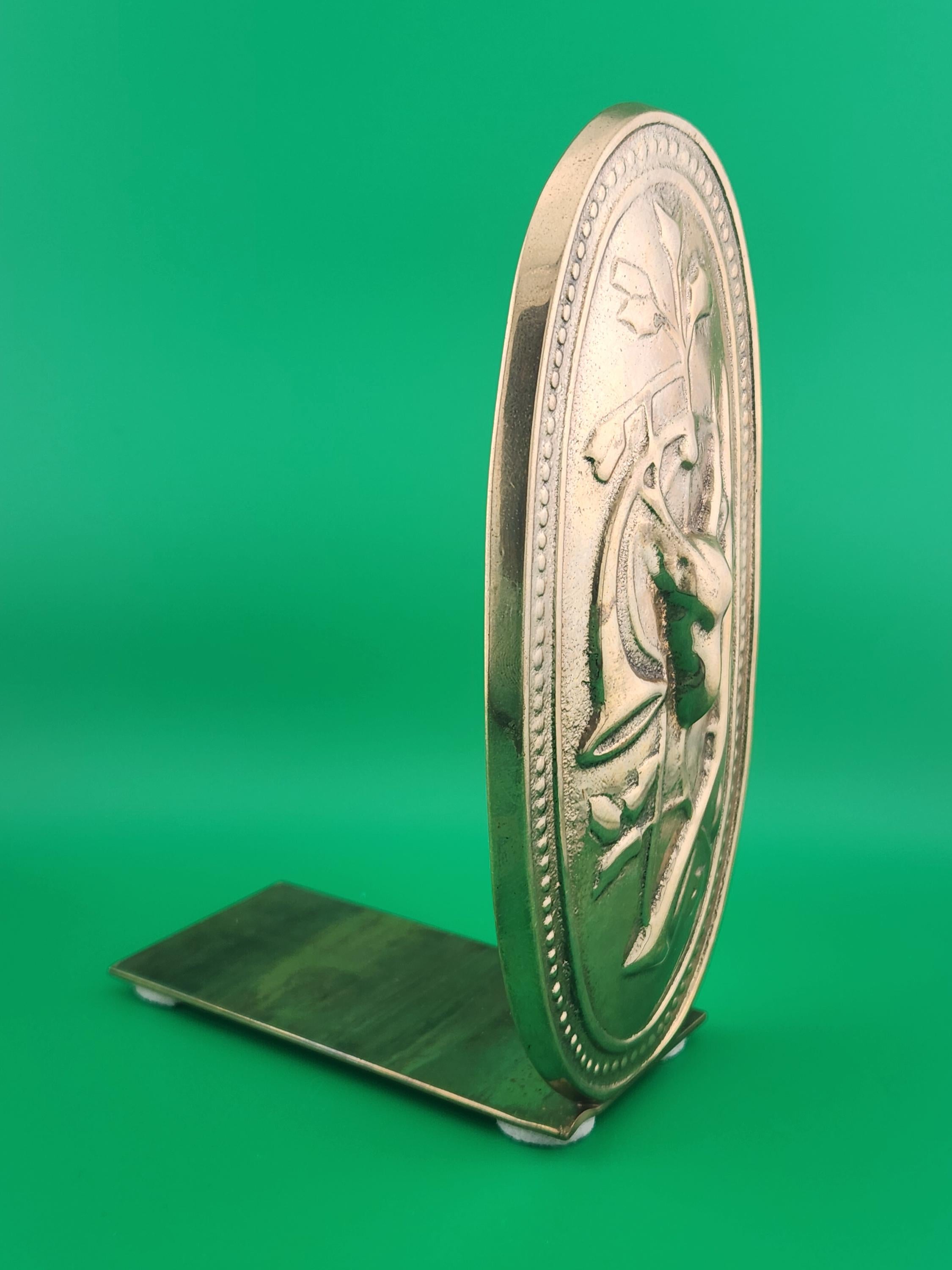 Vintage Italian Brass Deer Bookend | Stag & Rifle Relief, Lodge Decor