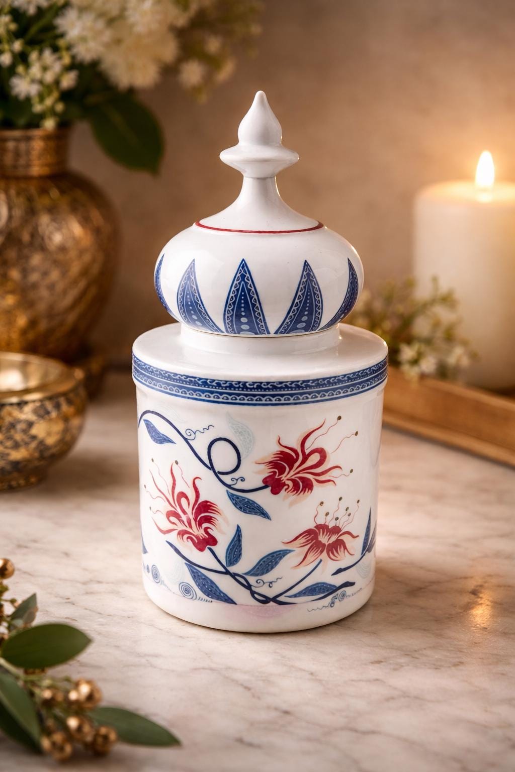 Royal Pavilion Brighton Porcelain Jar | Made in Japan for Elizabeth Arden, Floral Decorative Collectible