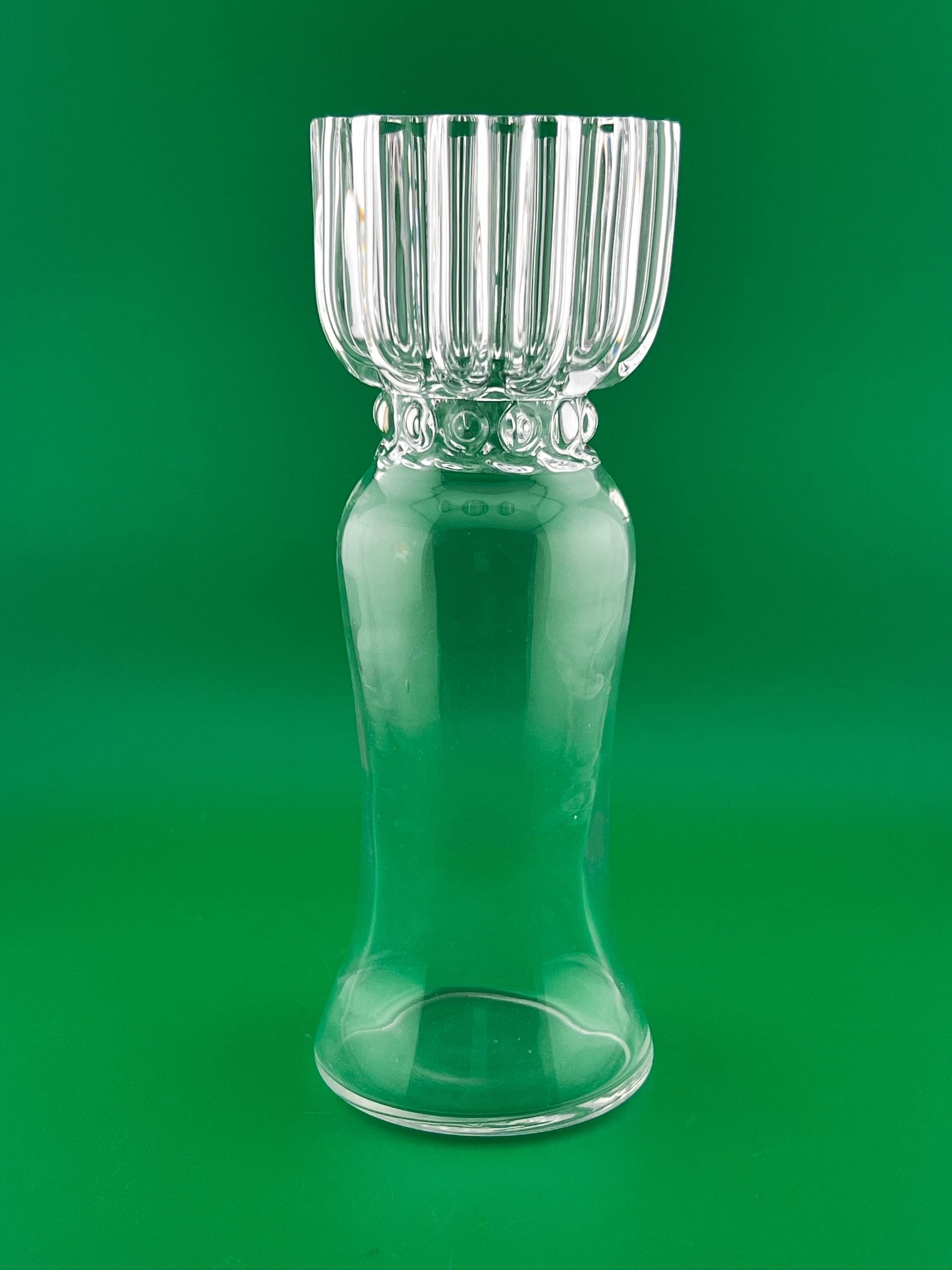 Vintage Clear Glass Pedestal Vase or Candle Holder Fluted Ribbed Glass Bud Vase 7.5”