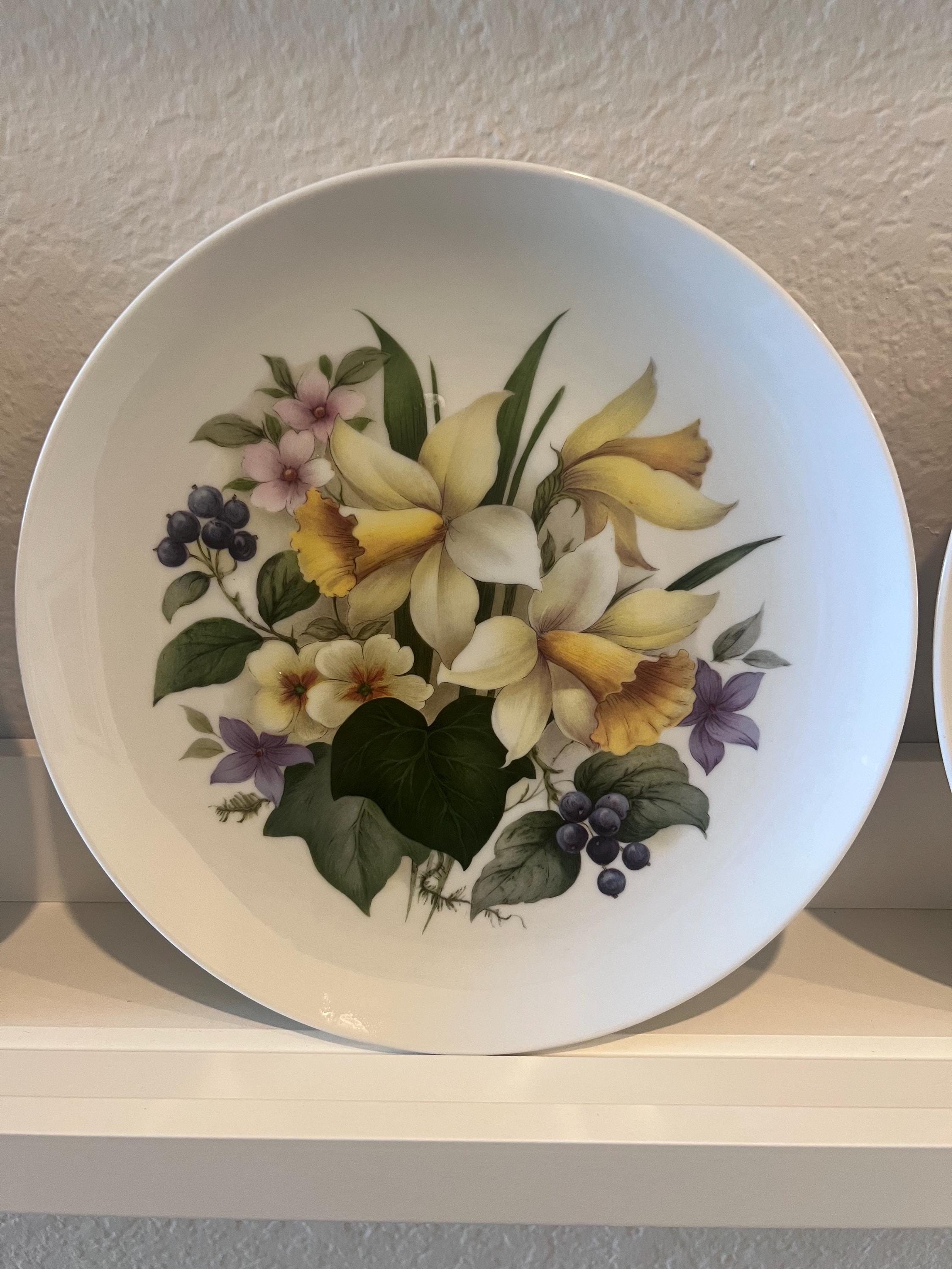 Vintage Kaiser Porcelain Daffodil Plate 9.5” – West Germany Floral Cabinet Plate Narcissus Botanical Wall Decor Mid Century German China