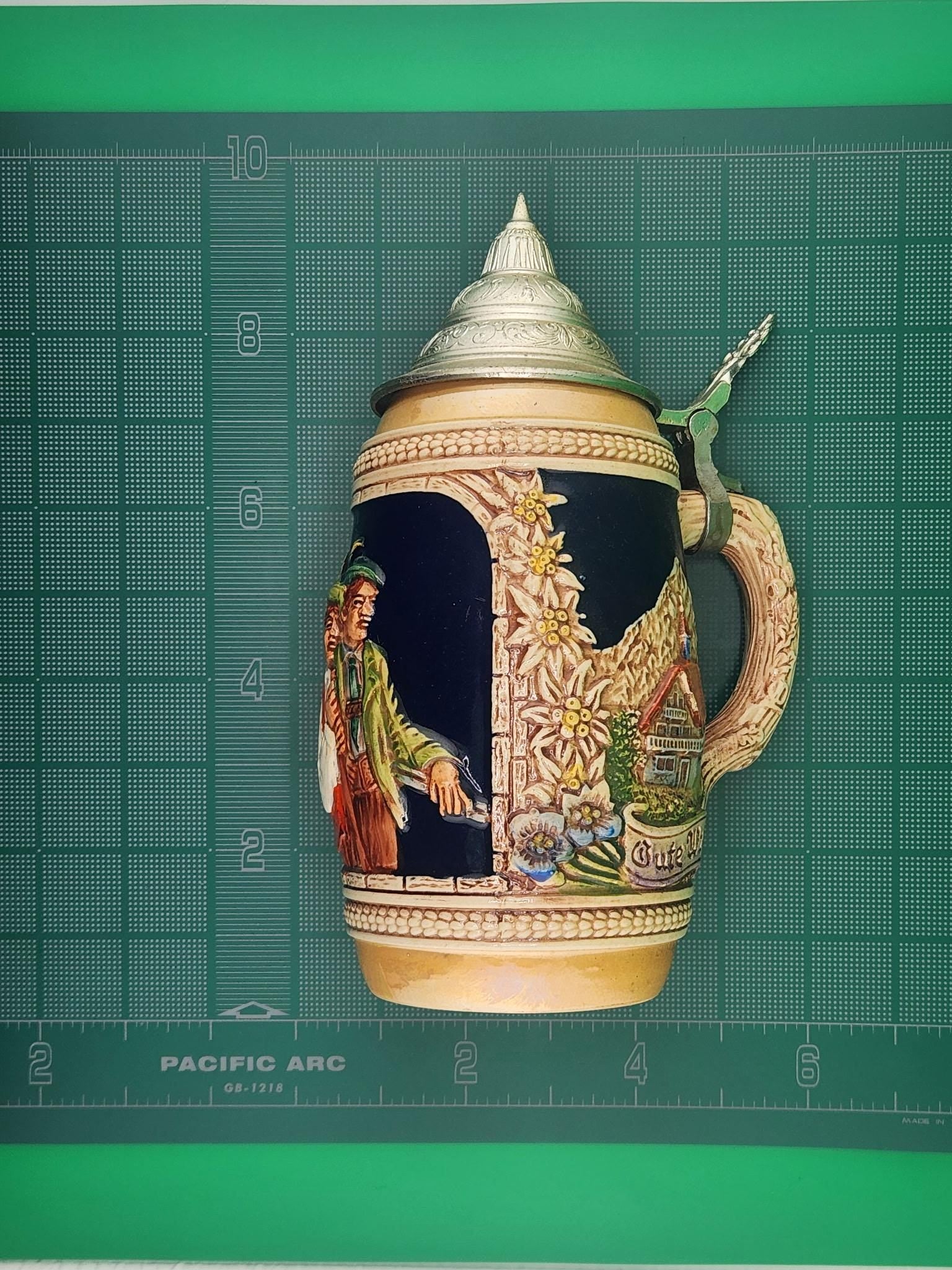 Vintage Gerz West Germany Lidded Beer Stein Alpine Scene Mid 20th Century