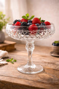 Vintage Pressed Glass Pedestal Compote Bowl Diamond Point Glass Candy Dish 7”