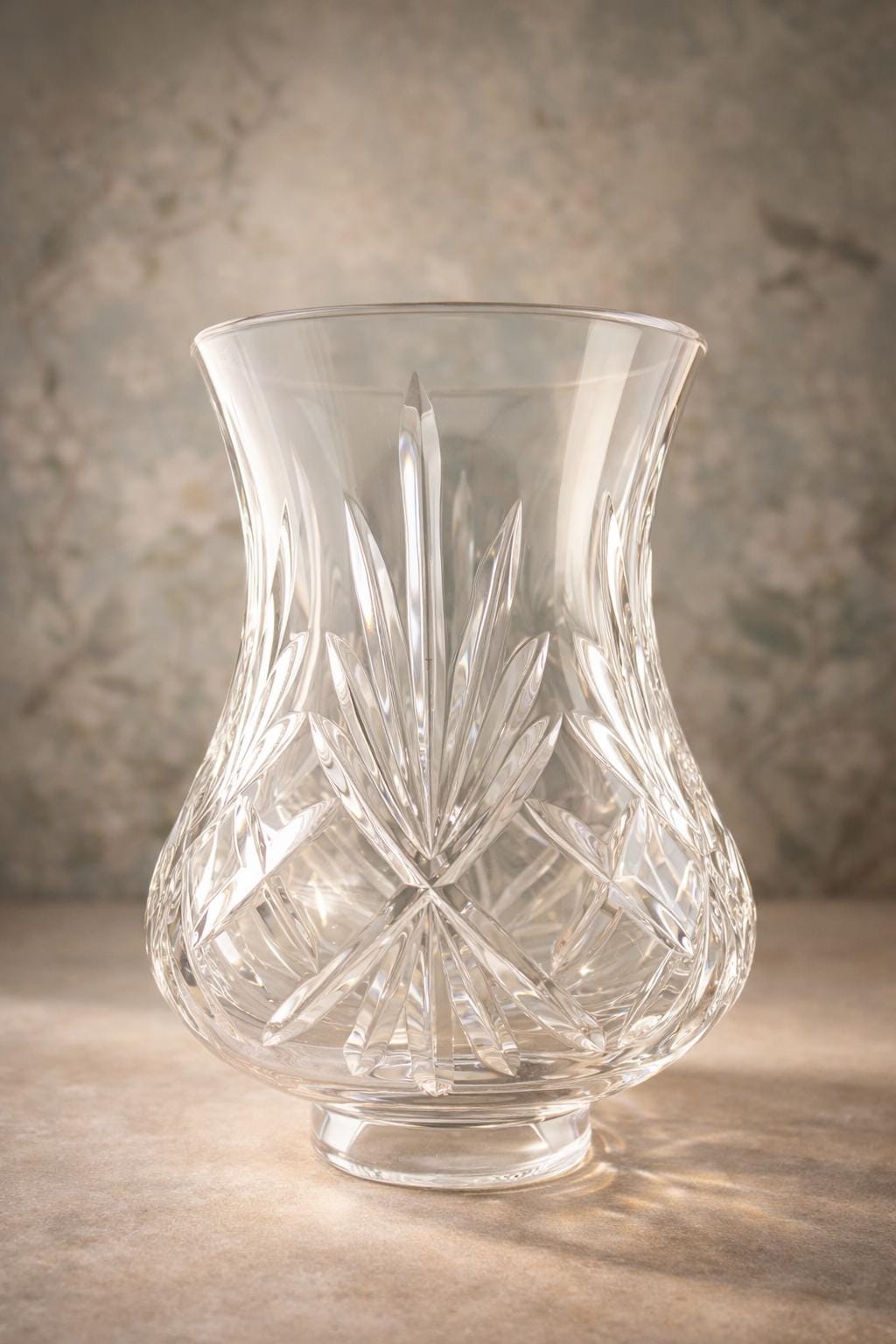 Vintage Cut Crystal Lamp Shade Starburst Fan Cut Hurricane Shade Replacement Lamp Globe 7.5 Inch